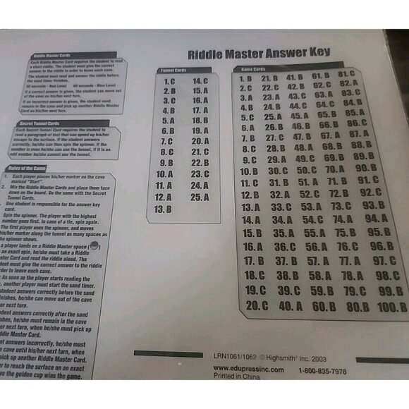 Learning Well Riddle Master Reading Comprehension Board Game Red Level Sealed - Picture 6 of 6